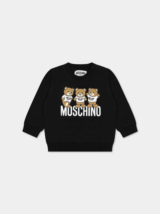 Felpa nera per neonati con Teddy Bears e logo,Moschino Kids,MSF04Q LCA60 60100