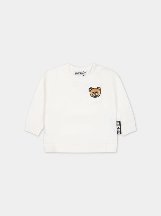 Felpa bianca per neonati con Teddy Bear,Moschino Kids,MTF03Q LCA60 10063