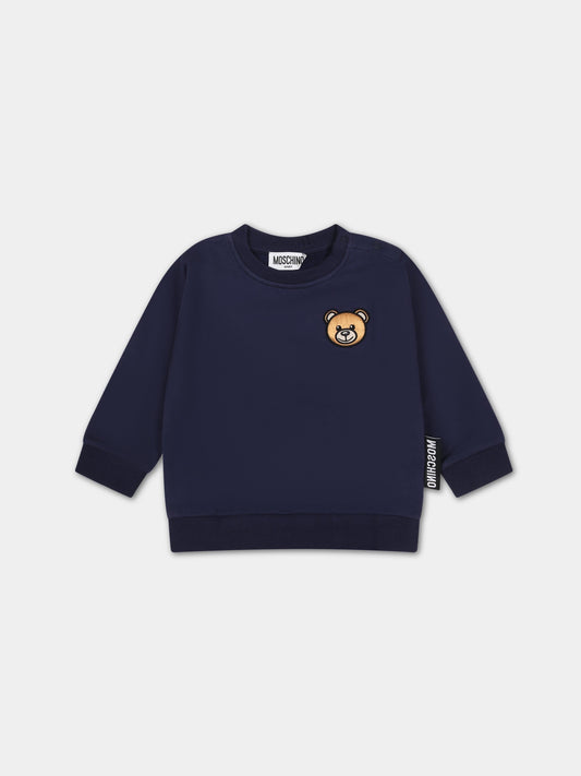 Felpa blu per neonati con Teddy Bear,Moschino Kids,MTF03Q LCA60 40016