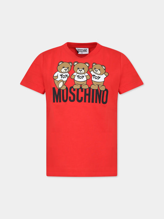 T-shirt rossa per bambini con Teddy Bears,Moschino Kids,HVM03U LAA34 50109
