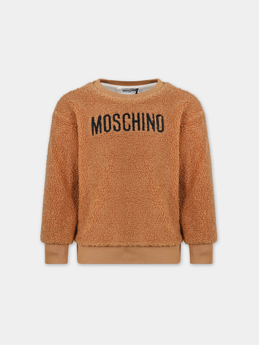 Felpa marrone per bambini con logo e Teddy Bear,Moschino Kids,HMF06B LIA00 20093