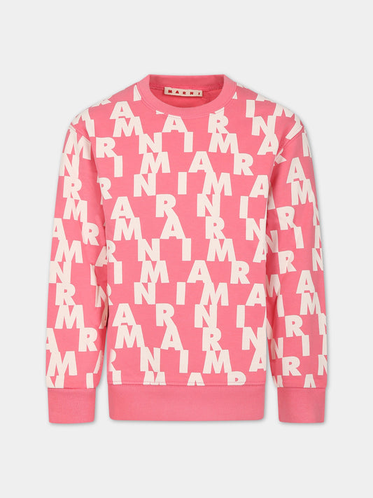 Felpa rosa con stampa logo bianco per bambina,Marni Kids,M00929 0M338