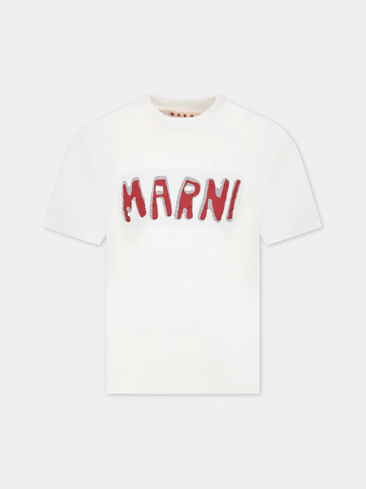 T-shirt bianca con logo rosso per bambini,Marni Kids,M00921 0M108