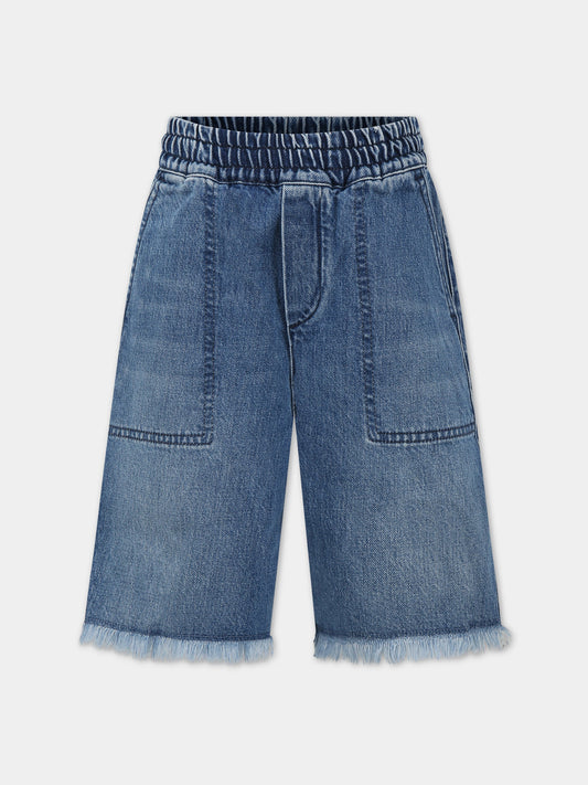 Shorts blu per bambina con logo,Fendi Kids,JMF425 AMHX F0QG0