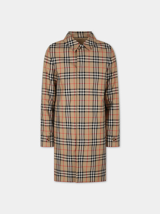 Impermeabile reversibile beige per bambini con iconico check vintage,Burberry Kids,8069328
