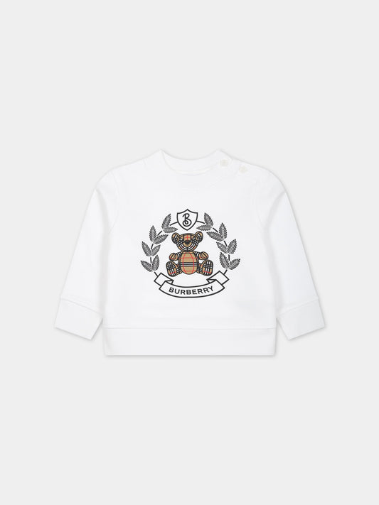 Felpa bianca per neonati con Thomas Bear e logo,Burberry Kids,8069526