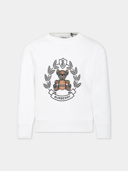 Felpa bianca per bambini con Thomas Bear e logo,Burberry Kids,8069197