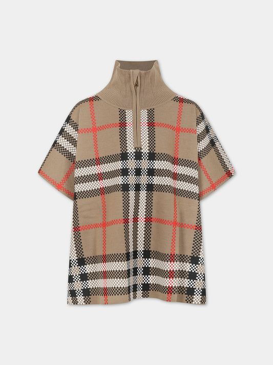 Cappa beige per bambina con iconico check vintage,Burberry Kids,8068387