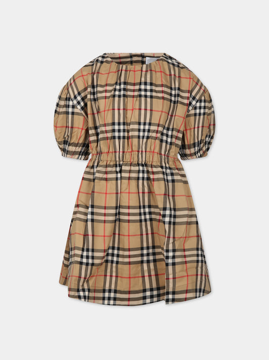 Vestito beige per bambina con iconico check,Burberry Kids,8068451