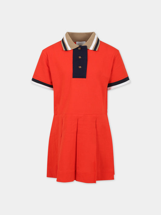 Vestito rosso per bambina con stampa e logo,Burberry Kids,8072139
