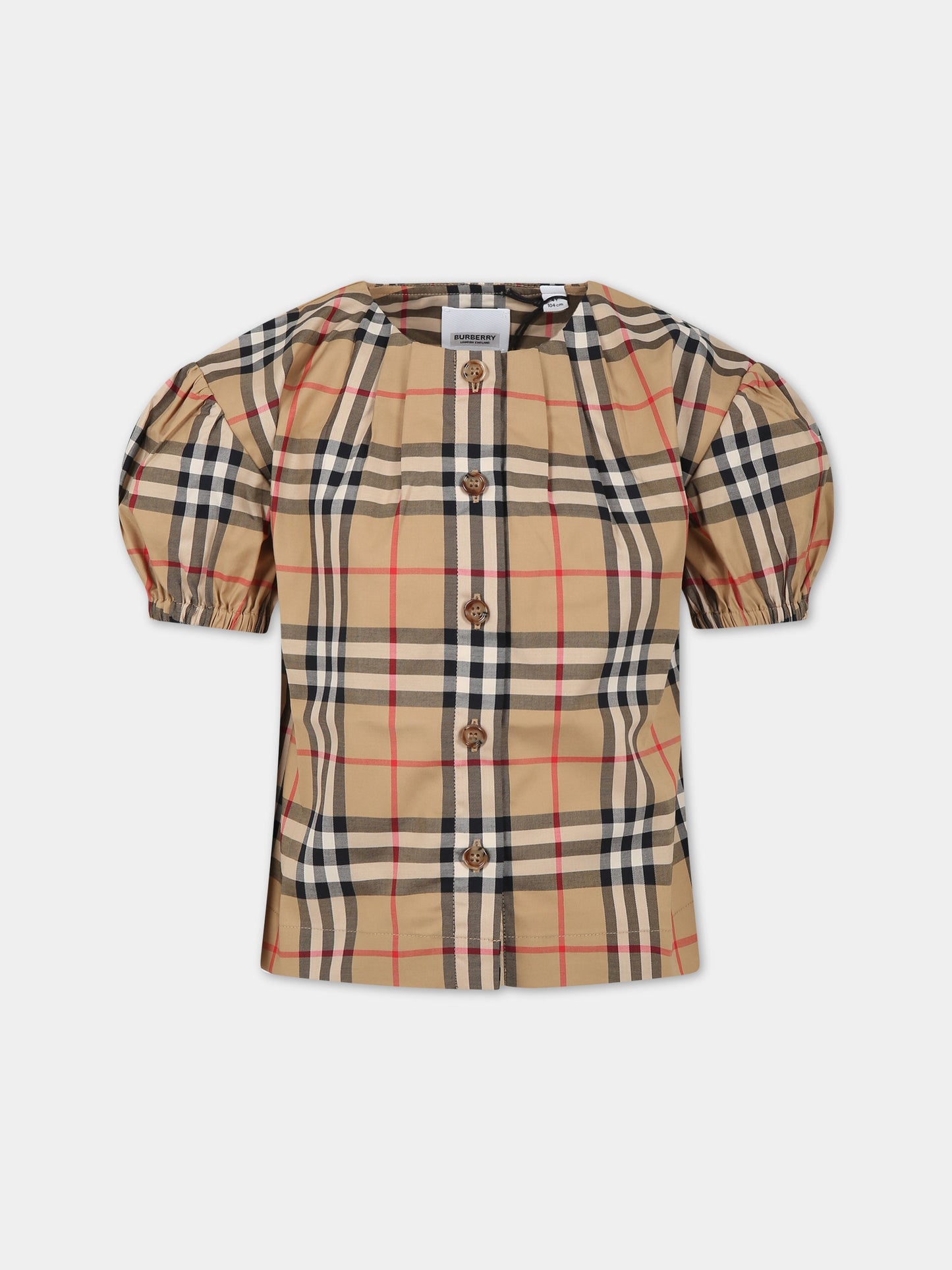 Camicia beige per bambina con iconico check vintage,Burberry Kids,8072346