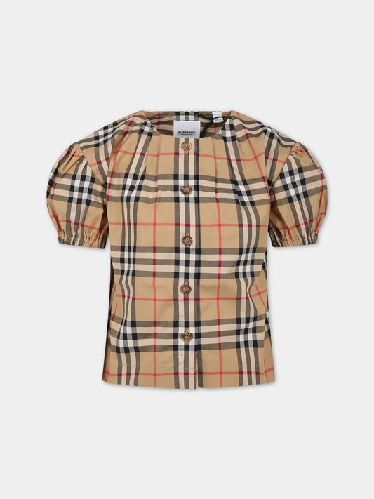 Camicia beige per bambina con iconico check vintage,Burberry Kids,8072346