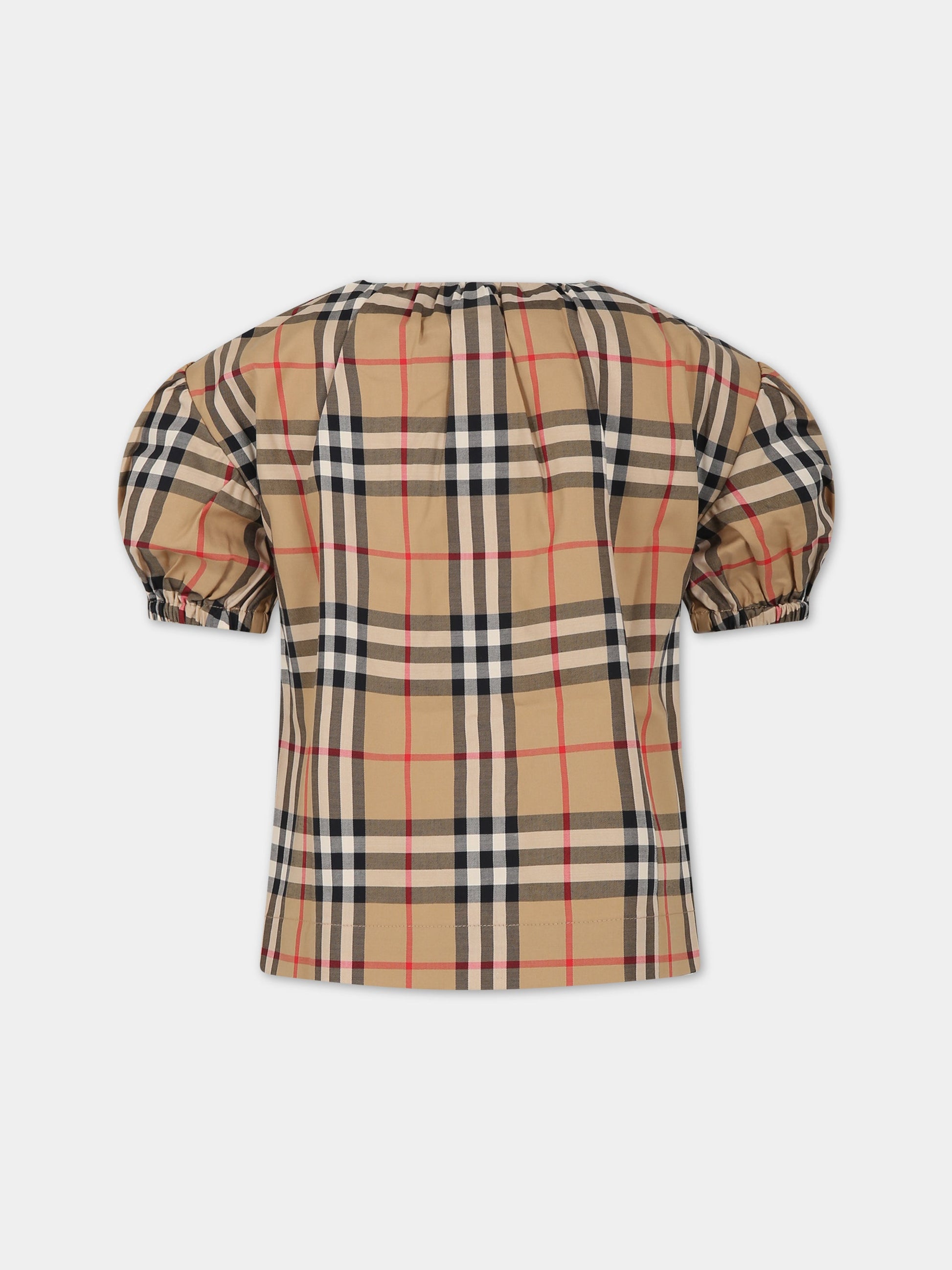 Camicia beige per bambina con iconico check vintage,Burberry Kids,8072346