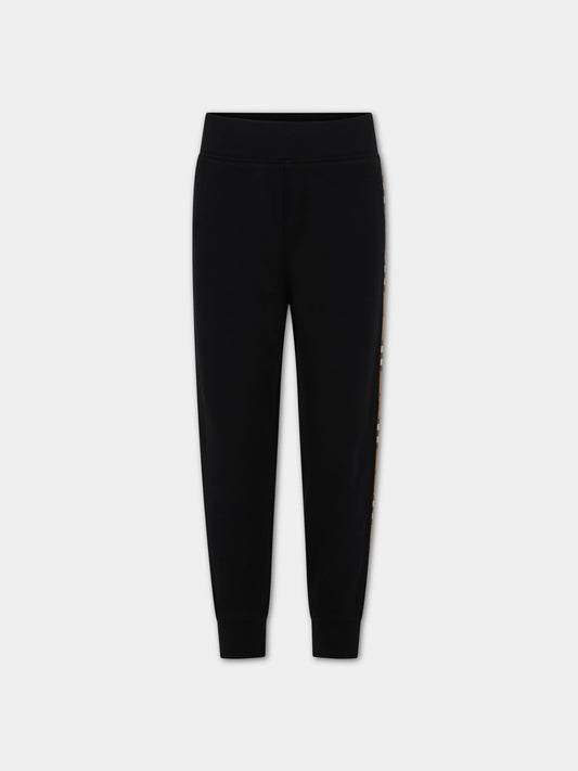 Pantaloni neri per bambino con iconico check vintage,Burberry Kids,8068431