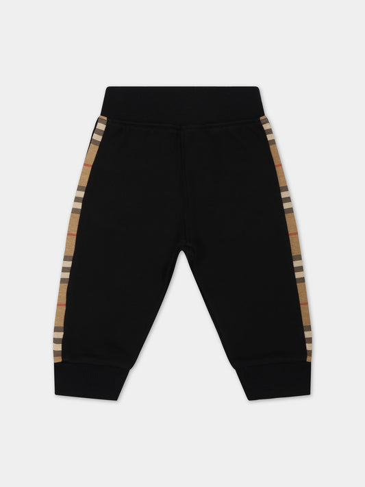 Pantaloni neri per neonato con iconico check vintage,Burberry Kids,8069501