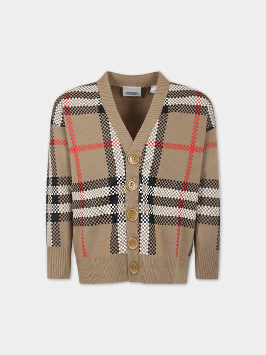 Cardigan beige per bambini con iconico check vintage,Burberry Kids,8068399