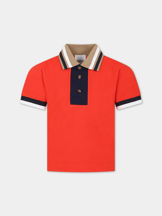 Polo rossa per bambina con stampa e logo,Burberry Kids,8069511