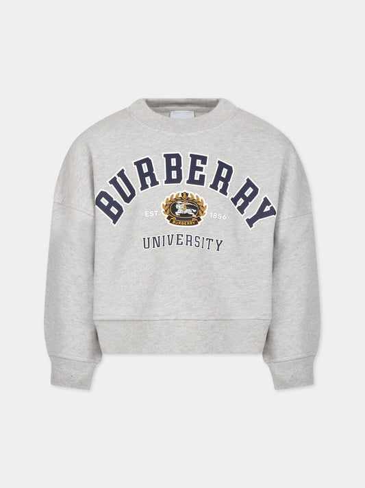 Felpa grigia per bambini con logo e stampa,Burberry Kids,8068596
