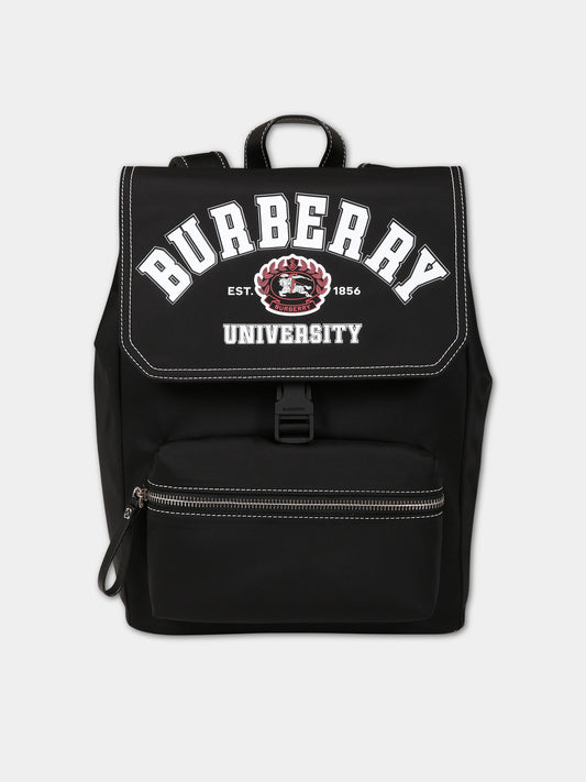 Zaino nero per bambini con logo e stampa,Burberry Kids,8069265