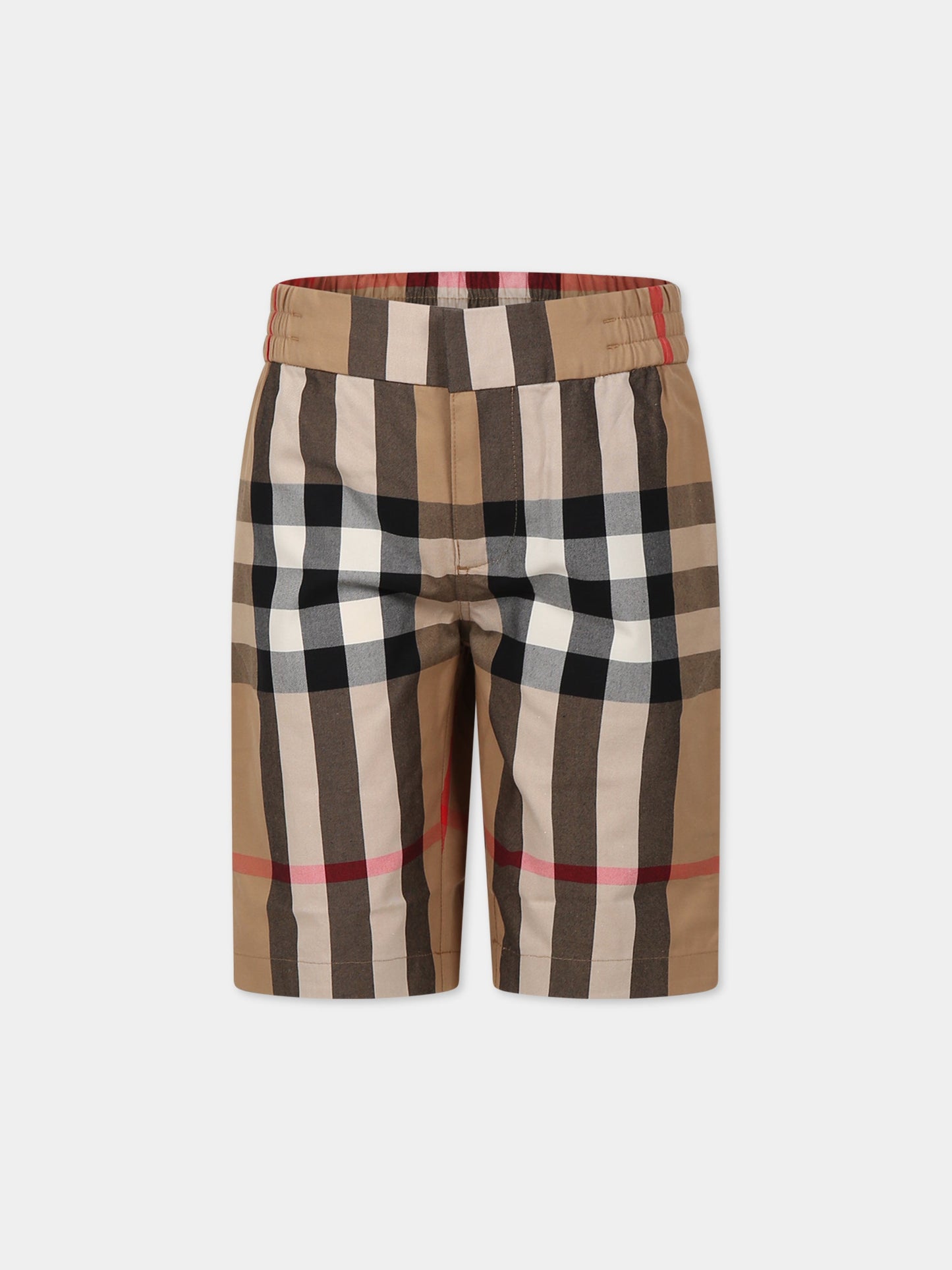 Shorts beige per bambino con iconico check vintage,Burberry Kids,8068679
