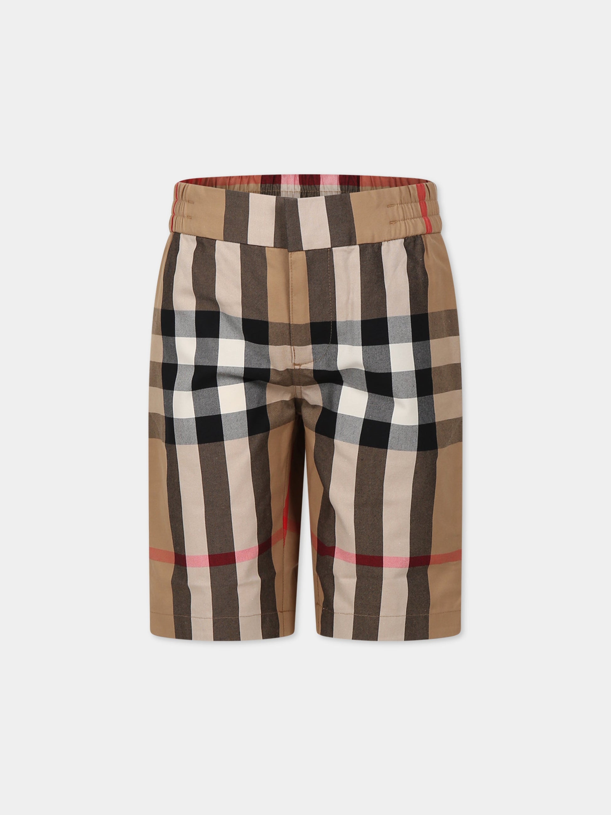 Shorts beige per bambino con iconico check vintage,Burberry Kids,8068679