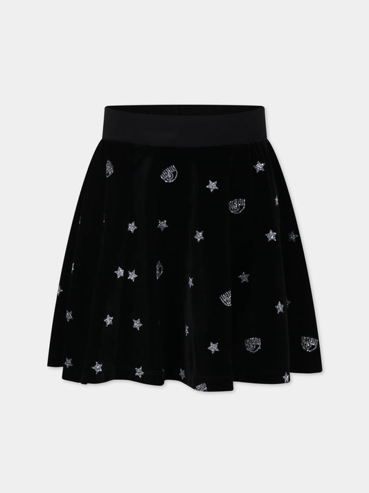 Gonna nera per bambina con eyestar,Chiara Ferragni Collection,51B703 2905 5075