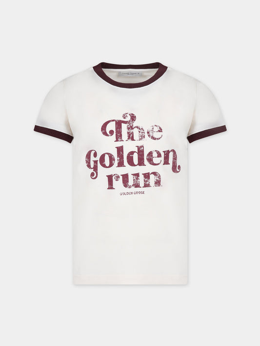 T-shirt avorio per bambini con scritta,Golden Goose,GYP01625 P001299 82455
