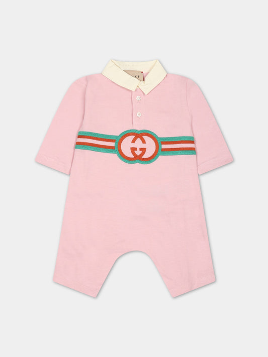 Tutina rosa per neonata con incrocio GG,Gucci Kids,660754 XJFOW 5658