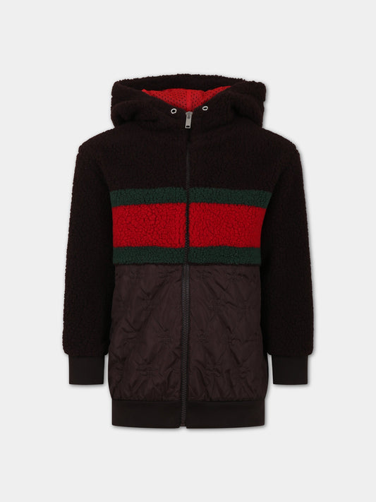 Ecopelliccia marrone per bambini con incrocio GG,Gucci Kids,737419 XJFKO 2387