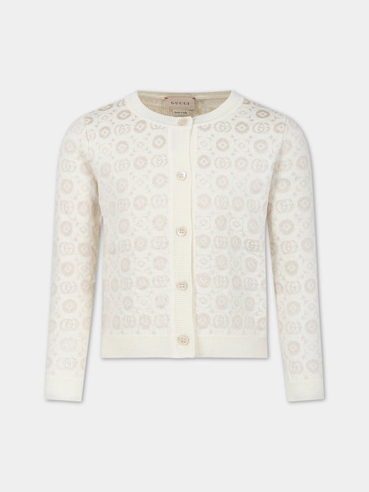 Cardigan avorio per bambina con doppia G,Gucci Kids,749979 XKDEW 9575