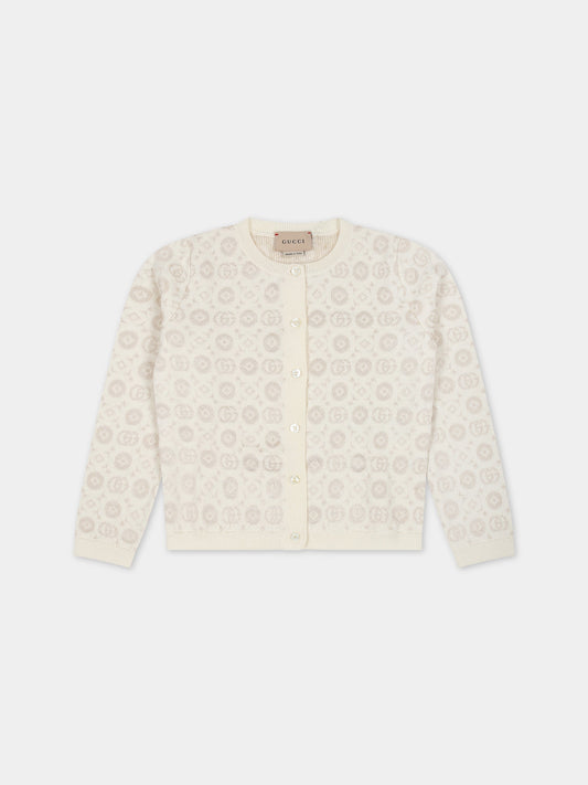 Cardigan avorio per neonata con doppia G,Gucci Kids,750018 XKDEW 9575