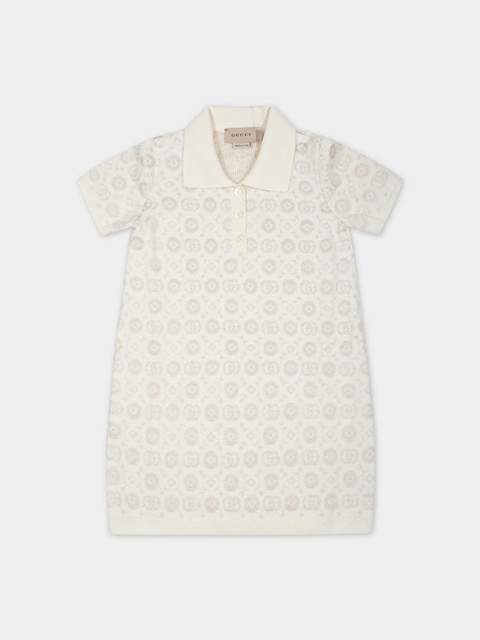 Vestito avorio per neonata con doppia G,Gucci Kids,750020 XKDEW 9575