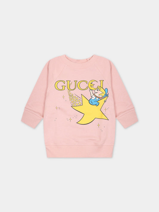 Felpa rosa per neonata con stampa e logo,Gucci Kids,653687 XJFM0 5611
