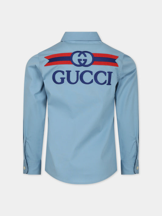 Camicia azzurra per bambino con icrocio GG,Gucci Kids,747297 XWAYG 4487