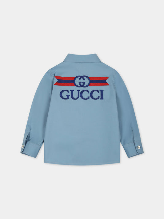 Camicia azzurra per neonato con doppia G,Gucci Kids,747298 XWAYG 4487