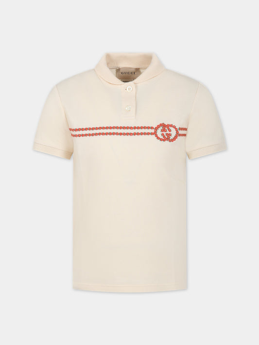 Polo avorio per bambina doppia G,Gucci Kids,742116 XJFPS 9236