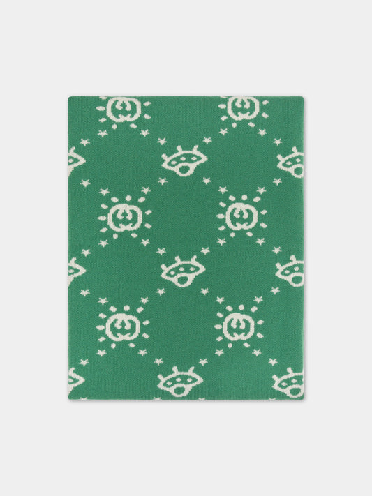 Coperta verde per neonato con doppia G,Gucci Kids,756380 3K206 3178