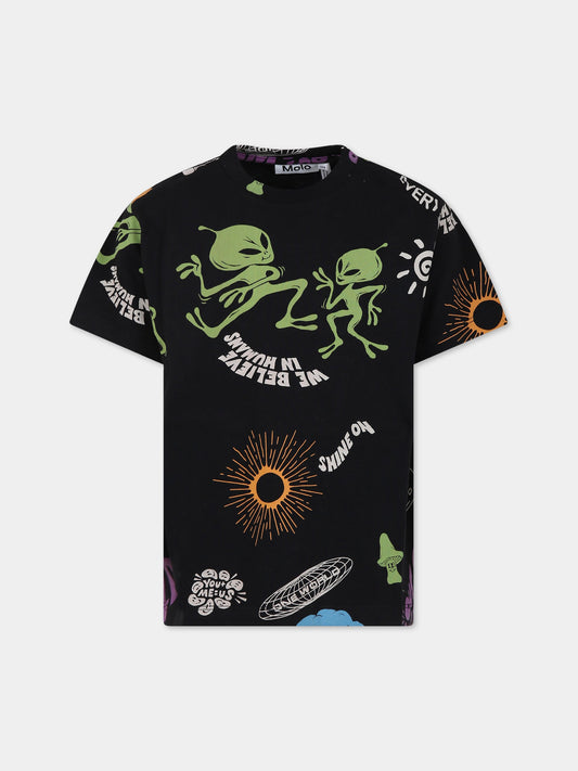 T-shirt nera per bambino con scritte e stampe,Molo,1W23A209 6967