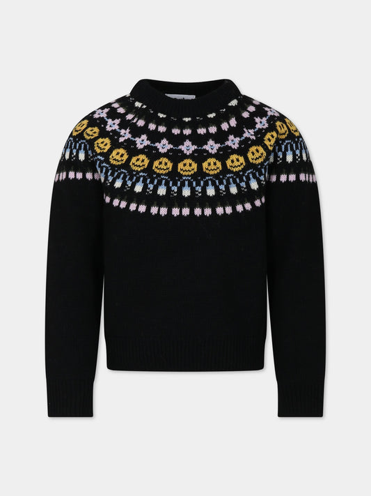 Maglione nero per bambina con smiley,Molo,2W23K213 7723