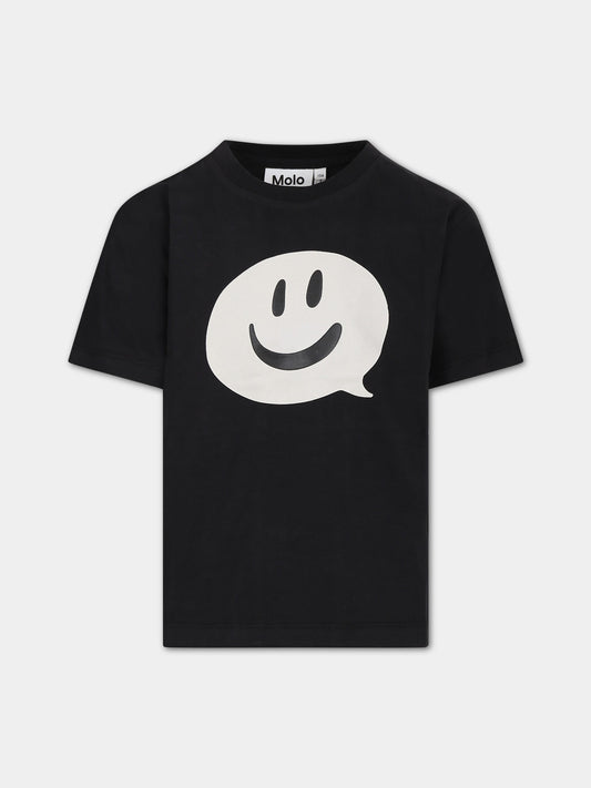 T-shirt nera per bambini con smile,Molo,1W23A203 3374