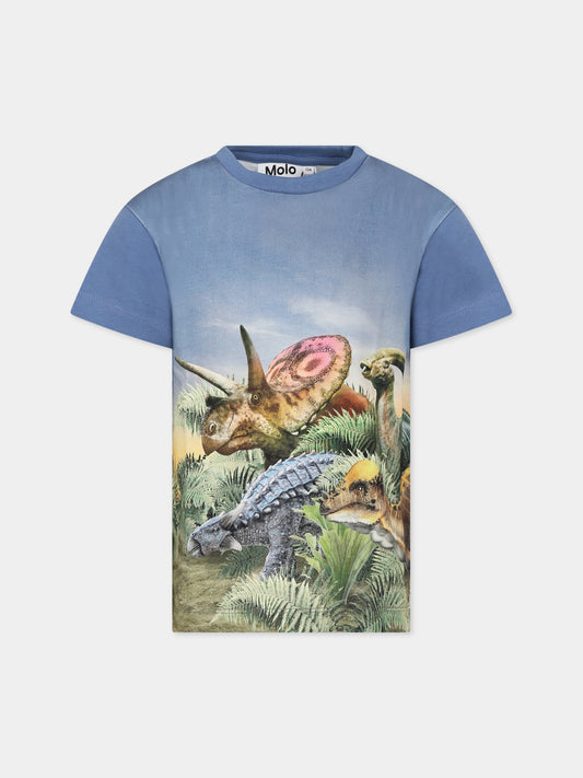 T-shirt blu per bambino con dinosauri,Molo,1W23A205 3318