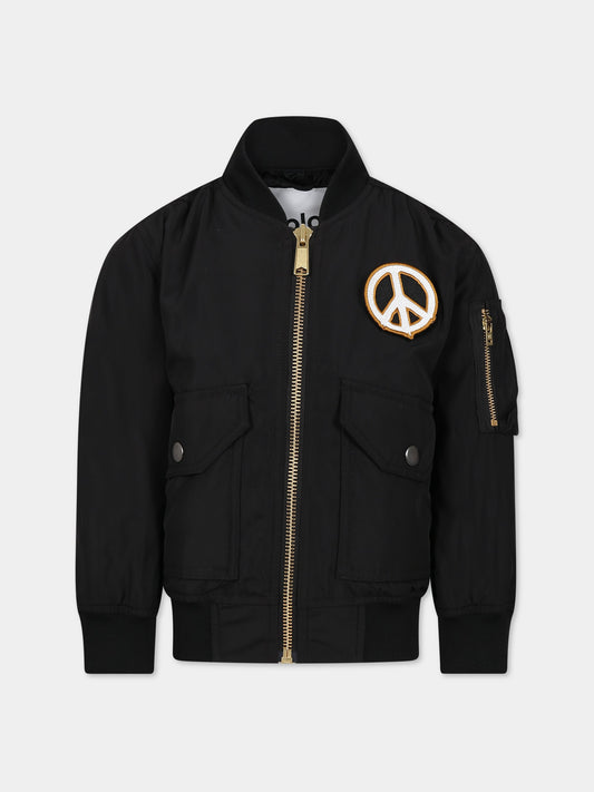 Bomber nero per bambino con simbolo della pace,Molo,5W23M334 0099