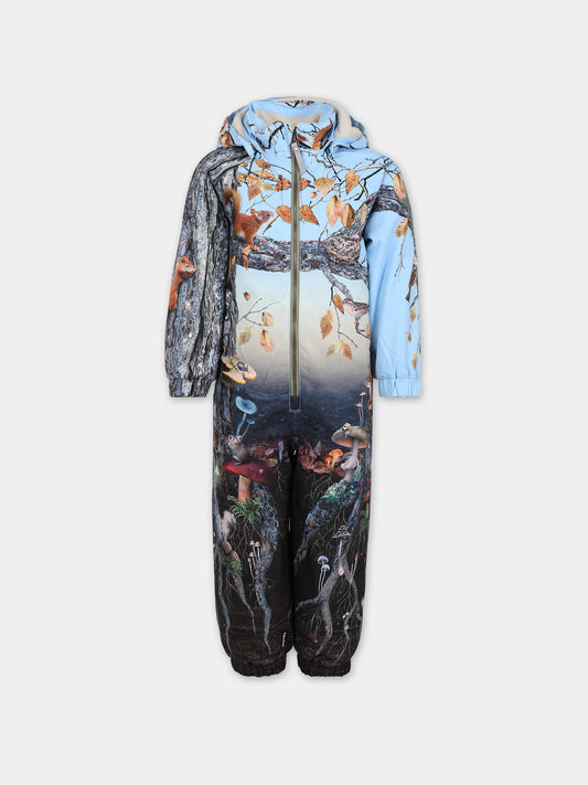 Tuta da neve celeste per bambini con stampa bosco,Molo,5W23N202 3276