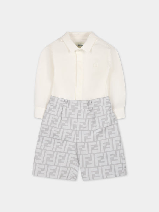 Completo bianco per neonato con iconica doppia F,Fendi Kids,BML141 ALO6 F0RTT