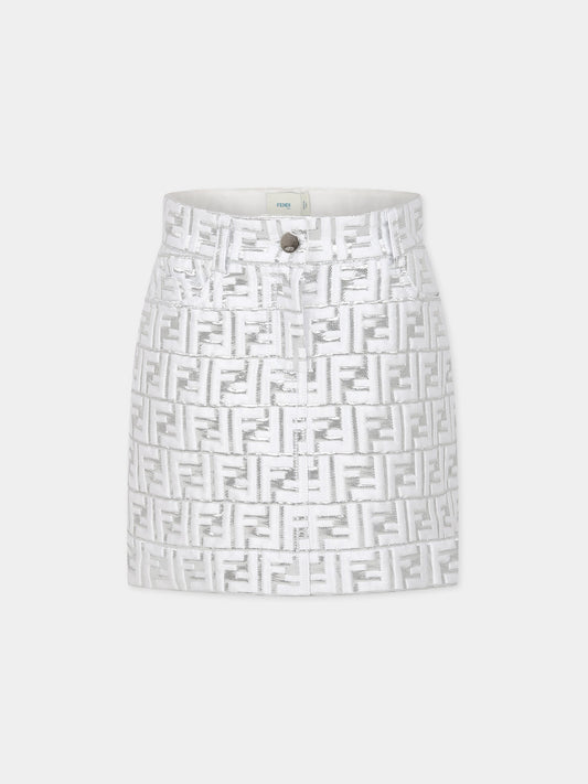 Gonna argento per bambina con iconica doppia F,Fendi Kids,JFE110 AMIP F05WS
