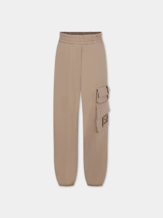 Pantaloni marroni per bambini con doppia FF,Fendi Kids,JMF435 AAC3 F1KE2