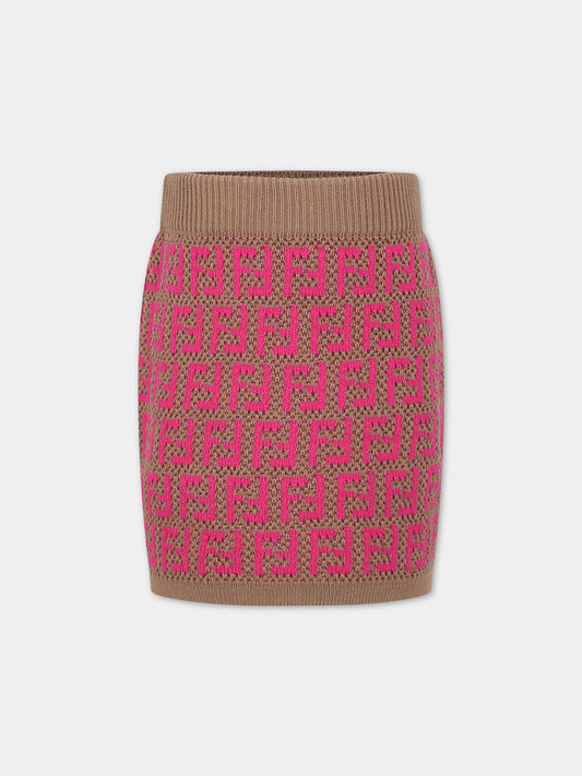 Gonna marrone per bambina con doppia FF,Fendi Kids,JFG135 AOBG F1M07