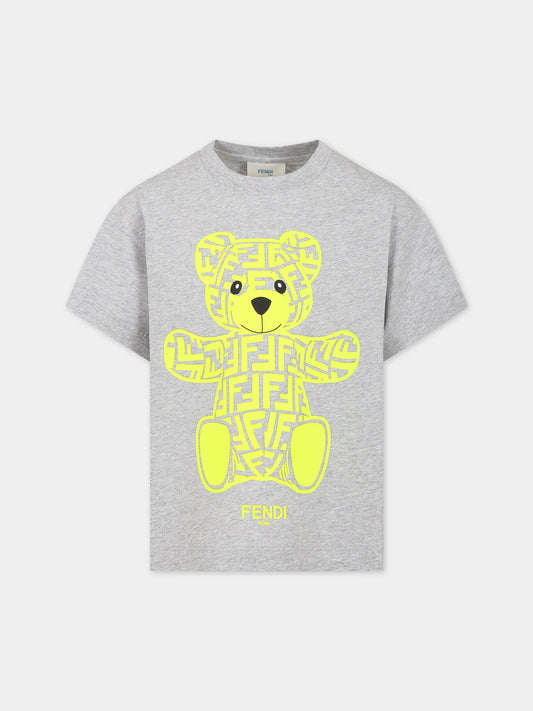 T-shirt grigia per bambini con doppia F,Fendi Kids,JUI144 7AJ F1L12