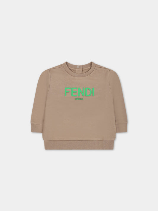 Felpa marrone per neonato con logo,Fendi Kids,BUH054 5V0 F14S6