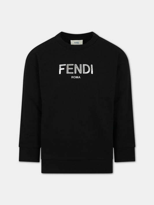 Felpa nera per bambini con logo,Fendi Kids,JUH051 5V0 F1L13